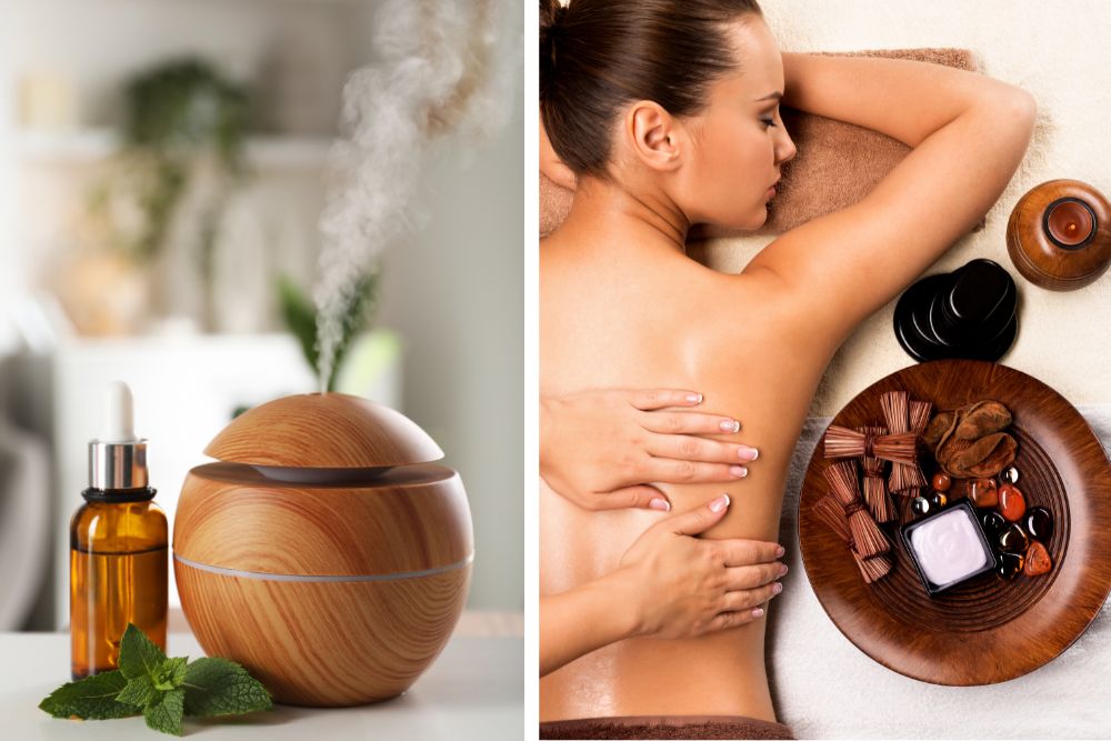 Skleněné lahvičky s esenciálními oleji pro aromaterapii a zlepšení nálady