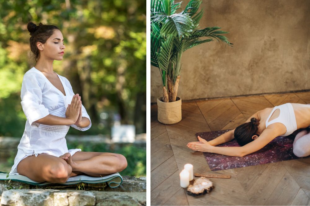 Relaxační scéna s kadidlovým olejem - difuzér, svíčky a meditační prostor